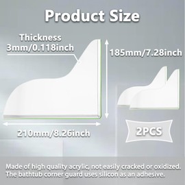Mecefeno Splash Guard for Bathtub, Clear Bathtub Splash Guard Self-Adhesive Shower Tub Corner Splash Guard to Keep Water in Shower or Bath Can Be Used in Washbasin Tubs Sinks - Pack of 2