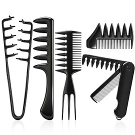 Peine de Textura 5 Piezas, Set de Peines, Peine Texturizador para Hombre, Peine Dientes Anchos, Peine para Cabello Rizado, Peine para Cabello Hombre Profesional para Estilizado, Volumen y Precisión