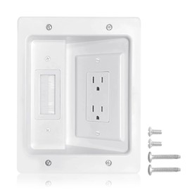 Recessed Outlet Box in Wall Cable Management Kit, Hide Cables Behind The Wall, Cable Pass Through Wall Plate Insert for TV HDMI Network Ethernet Home Theater Speaker Systems (White 6.2 * 7.9 inch)