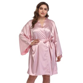 DandyChic Women's Plus Size Short Satin Kimono Robes Sleepwear Silky Bridesmaid Party Dressing Gown For Wedding, Pink-3XL