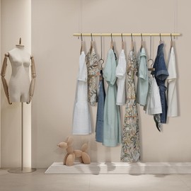 kunghei 39" Height Adjustable Gold Clothing Hanging Racks, Retail Wedding Dress Rack Ceiling Mount Clothes Storage Hanger Garment Rack for Boutique Store Commercial or Home Bedroom