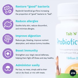 Tails ’N’ Tummies Probiotics for Dogs: 60 Tiny Tablets for Allergies, Itchy Skin, Diarrhea & Digestive Relief – Gentle, Clean Formula for Dogs