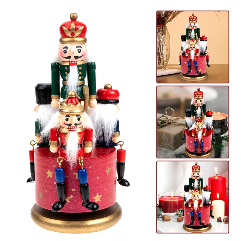 Cabilock Nutcracker Music Box 3 Wooden Nutcracker Soldier Toy Christmas