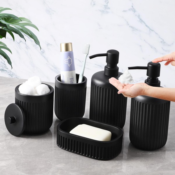 XLHOMO Black Resin Bathroom Accessories Set 5 Pcs, Bathroom Accessory