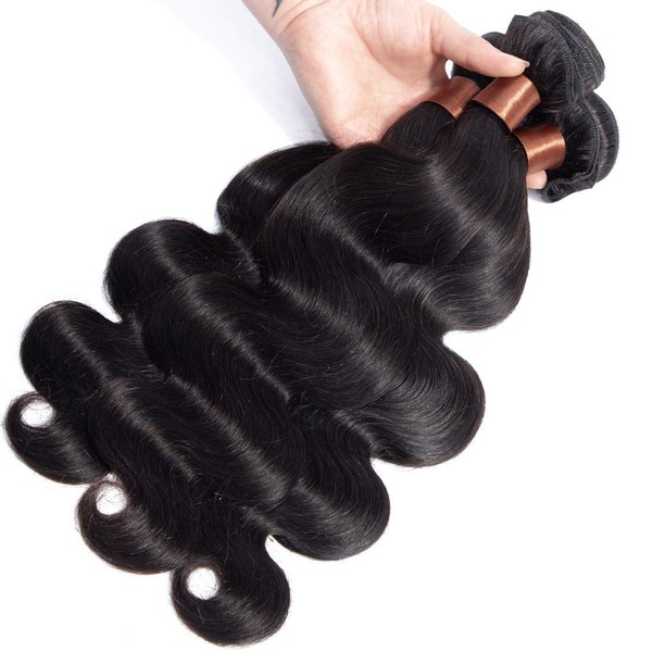 ANGIE QUEEN Malaysian Virgin Hair Body Wave 3 Bundles 18 20 22inch 100% Unprocessed Virgin Human Hair Extension Hair Weave Weft Natural Black Color (100+/-5g)/bundle Can be Dyed and Bleached