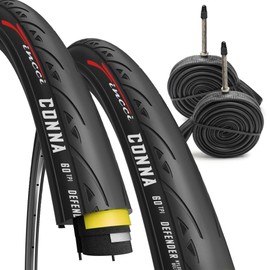 Fincci Road 700x25c Tire with 700c Bike Tube Presta - Foldable Kevlar 25-622 700c Bike Tire with LVL3 1 mm Nylon Puncture Resistant 60 TPI - Accessories for Folding, Carbon, Racing, City Bike