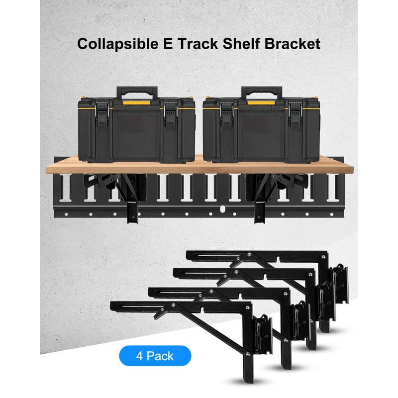 4 Pack Collapsible E Track Shelf Bracket, 11.5 Inch Stainless
