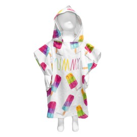 CocoNut Float Rae Dunn Kids Poncho Towel with Colorful 12" Beach Ball- 100% Cotton Hooded Bath Towel with Rainbow Popsicle Graphics, Great for Girls & Boys; Ideal for Pool or Beach Days, Fits 3-10 Yrs