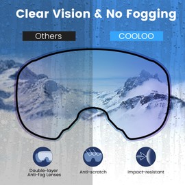 COOLOO Ski Goggles, OTG Snow Goggles for Adult Men Women Youth, Snowboard Goggles Over Glasses, Anti-fog, UV Protection