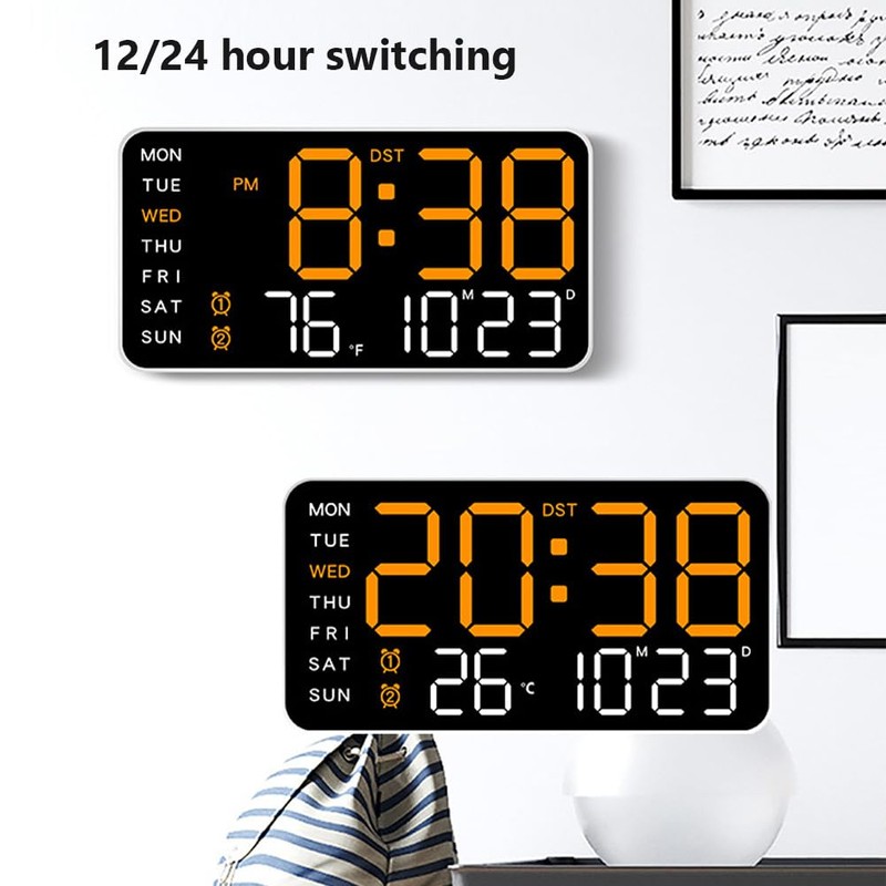 Hapihom LED Digital Wall Clock, 12/24H Table Clock With Adjustable