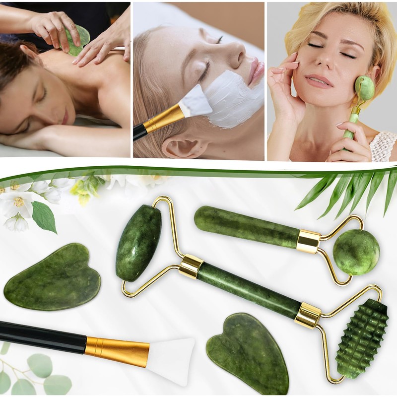 Gua Sha Stone & Face Roller Set Natural Jade Roller