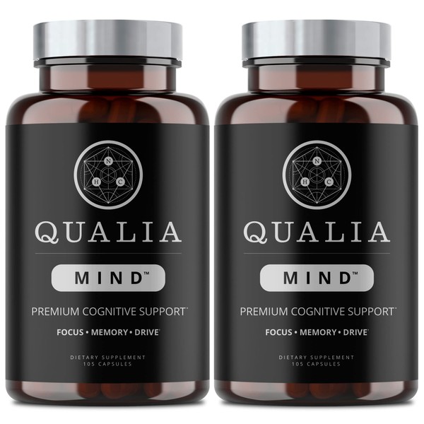 Qualia Mind Nootropic | Premium Brain Booster Supplement for Memory, Focus, Clarity and Concentration Support with Bacopa monnieri, Ginkgo biloba, DHA, Alpha GPC, B12 & More (105ct 2-Pack)