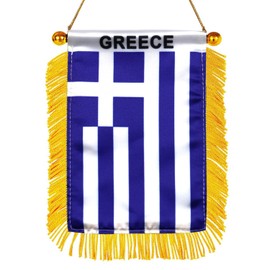 Greece Hanging Flag with Suction Cup 4x6 Inch - Double Sided Greek Mini Banner for Car Rearview Mirror and Window Decor