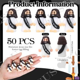 Bememo 50 Pcs Mini Jesus Figures Easter Jesus Loves You Christ Toys Little Christ Figures to Hide and Seek Sunday School Religious Party Favors Gift for Easter Egg Stuffers(Black)
