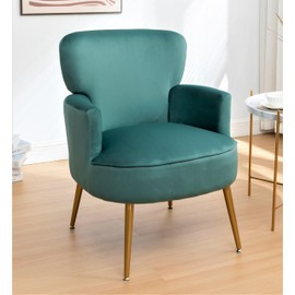 Container Furniture Direct Trendy Velvet Accent Chair with Gold Metal Legs, Upholstered Armchair for Small to Mid-Size Spaces, Modern Living Room, Bedroom, Vanity Desk and Entryway, Mint Green
