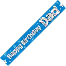 OakTree 625068" Happy Birthday Dad Foil Holographic Banner, Blue, 9 ft