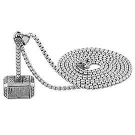 Akitsune Malleum Pendant with 90 cm Chain – Stainless Steel Necklace for Men and Women – Minimalist Thor Hammer – Silver, Matte Black, Gold , Stainless Steel