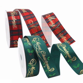 MORAINJAY 5 Yards Christmas Ribbons,2 Rolls 16mm Wide Satin Ribbon for Gift Wrapping,Merry Christmas Tree Red Green Ribbons for DIY Craft,Satin Fabric Ribbon for Christmas Party Decor(D)