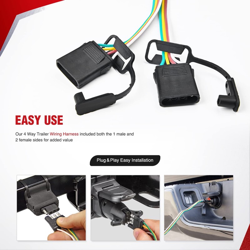 Nilight 4 Way Flat Trailer Y-Splitter Plug and Play Adapter