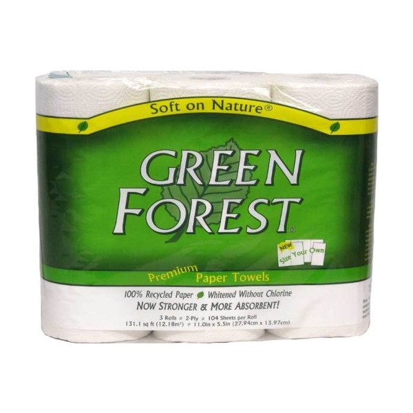 Green Forest Paper Towels, White, 3 Count of 2 Ply Each Making 104 Sheets Each, Pack of 30