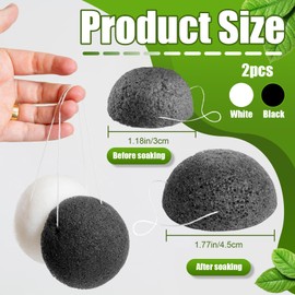 Konjac Facial Sponge, 2 Pcs Exfoliating Cleansing Face Sponge, Exfoliating Facial Sponge for Gentle Face Cleansing and Exfoliation (Black, White)