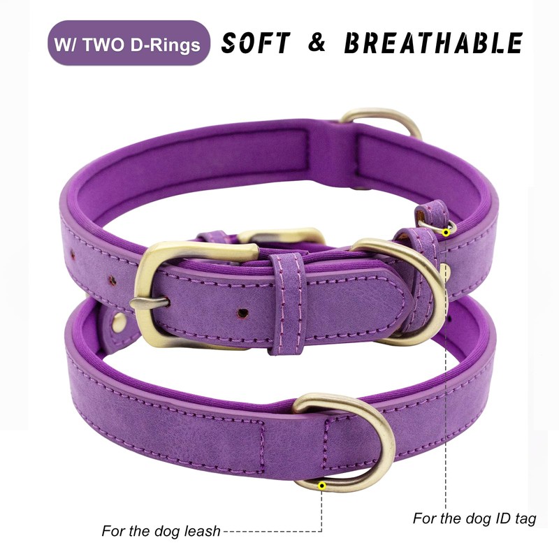 HSIGIO Padded Leather Dog Collar, Soft Breathable Adjustable Waterproof Dog