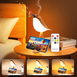 Small Desk Lamp, Small Bird Table Lamp,2600mAh Rechargeable Cordless Lamp, 3 Color Temperatures, Remote & Touch Sensor, Timer & Bird Sound, Portable Desk & Nightstand Lamp for Bedroom, Kids(Yellow)
