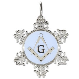 Square & Compass Snowflake Masonic Ornament - [Silver & Blue][2 1/2'' Tall]