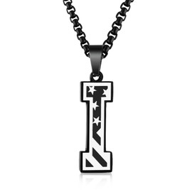 American Flag Initial Necklace for Men 𝑩𝒐𝒚𝒔, A-Z Letter Pendant Adjustable Stainless Steel Mens Necklace, Patriotism Military Pendant Initials Chain Jewelry Christmas Gift for Mens