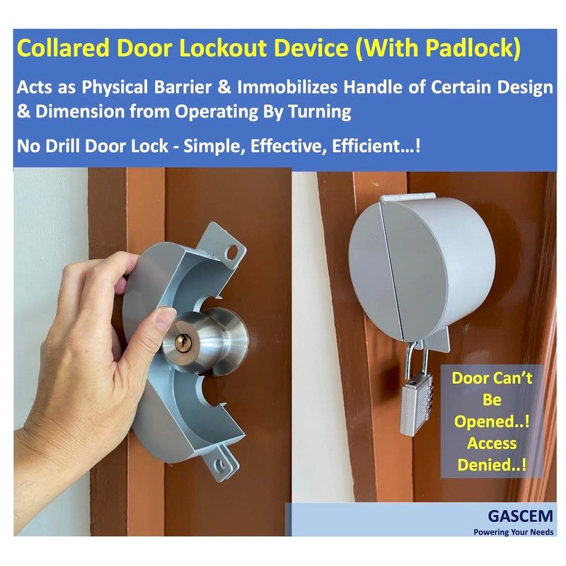 Gascem Door Knob Lockout Device (Matt Silver, 1 Padlock). Door