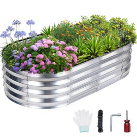 1MORE Galvanized Raised Garden Bed- Planter Garden Boxes Outdoor, Raised Beds for Gardening, 4x2x1ft Metal Garden Bed Kit for Vegetables Flower Herb, Planter Raised Beds with Protective Tape & Tools