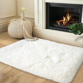 BSGIFT High Pile Fluffy Rug, Cream, 60 x 110 cm, Shaggy Long Pile Rug, Living Room, Non-Slip for Bedroom, Children's Room, Modern Living Room Rug, Bed Rug, High-Pile Carpet