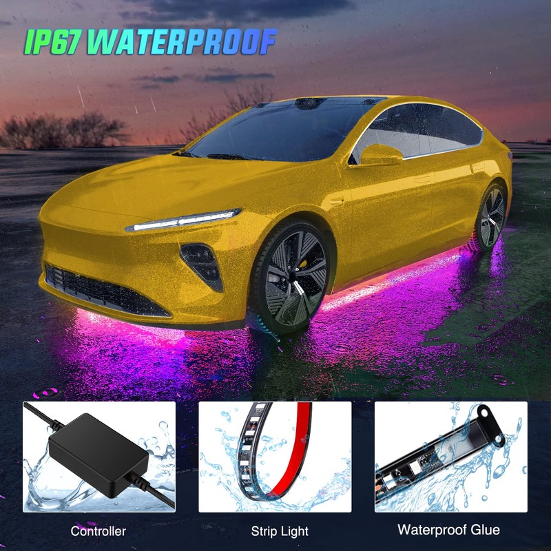 Nilight 4Pcs Car Underglow Neon Accent Strip Lights 256 LEDs
