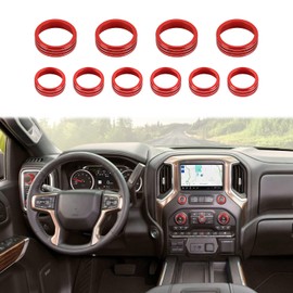 HTHE Radio AC Switch Button Ring Cover Center Console Switch Knob Cover Trim Compatible with Chevy Silverado 2019+ /Suburan 2020+ /Taheo 2021+ /GMC Yukon 21+ /Sierra 19+(10PCS,Aluminum Alloy)