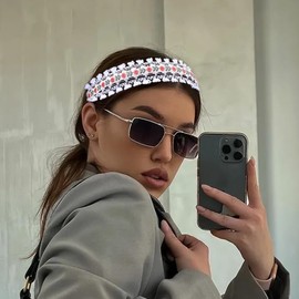 Urieo 2Pcs Boho Wide Headband Flower Embroidery Hair Band Vintage Floral Headbands Ethnic Style Workout Daily Hair Hoops for Women