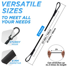 SDTC Tech 60 Inch Bungee Cord with Carabiner Hook | 2 Pack Superior Latex Heavy Duty Straps Strong Elastic Rope Locks onto Anchor Points of Luggage Rack/Cargo/Camping/RV/Hand Carts etc.