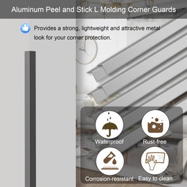 10Pcs 48" Grey Metal Corner Protectors, Aluminum Self-Adhesive Corner Guards, for Edge Protection & Decoration on Walls, Furniture, Cabinets, Kitchen Islands (0.8"x0.8")