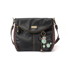 Chala Charming Black Crossbody Bag With Flap Top and Zipper or Shoulder Handbag (Brown Poodle Dog)
