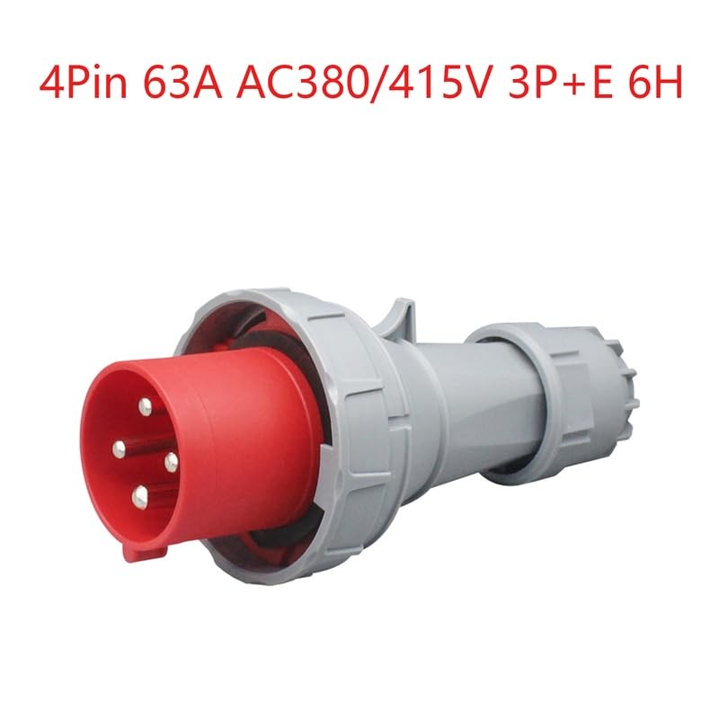 1Set Waterproof Industrial Connector Plug Socket, 4Pin 63A 380V-415V 3P+E