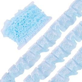 GORGECRAFT 12.5 Yards 2 Layer Double Pleated Organza Lace Edge Ribbons Ruffled Fabric Trim Gathered Mesh Chiffon Ribbo Edging Trimmingsn for Embroidered Sewing Craft Wedding Dress(Deep Sky Blue)