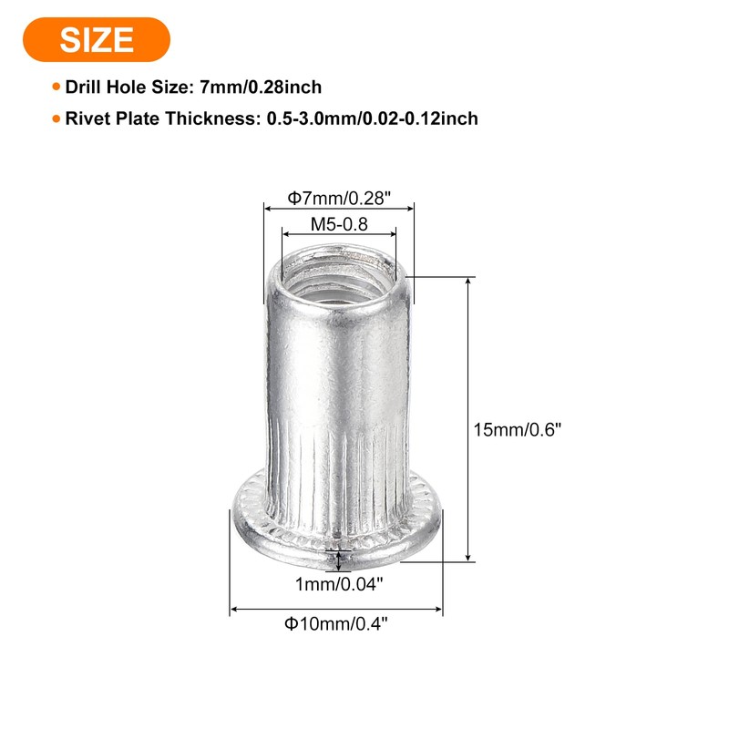 sourcing map 25Pcs Rivet Nuts Flat Head, M5 Aluminum Alloy