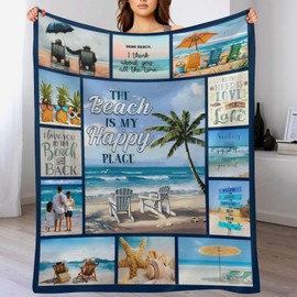 Beach Throw Blanket, Beach Lightweight Soft Blanket, Cozy Flannel Velvet Blankets for Travel Camping Hiking 40"x50"