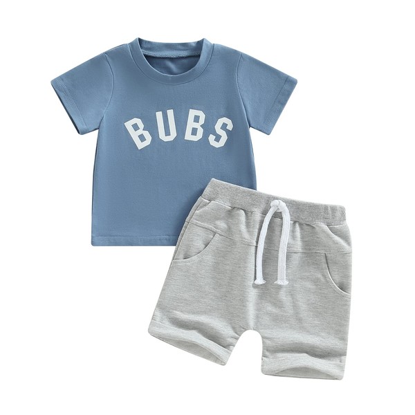 Rtnnsbbfcm Conjunto de ropa de verano para bebé recién nacido, playera de manga corta, pantalones cortos con bolsillos, 2 piezas, atuendo casual, Blue Bubs, 0-6 Meses