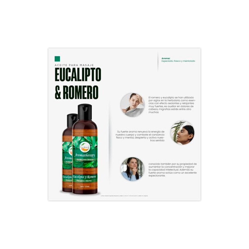 VIDA SCENTS AROMATHERAPY - Aceite Para Masaje Romero y Eucalipto