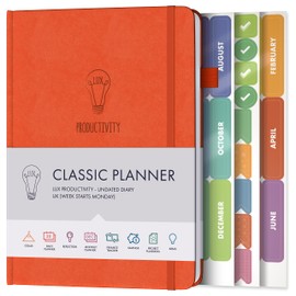 Daily Planner & appointment diary - Gratitude journal, wellness journal & Undated weekly planners and organisers - Desk journals for women & men - LUX Productivity Classic (TIGER ORANGE)