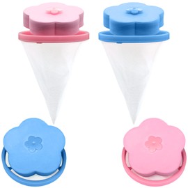 NEIJIANG Lint Catcher for Laundry,Pet Hair Remover for Laundry,Washing Machine Floating Lint Mesh Bag,Reusable Household Hair Filter Washer Lint Trap Net Pouch 4 Pieces (Blue，Pink)