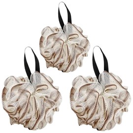 HSYTEK Bath Sponge, Exfoliating Glove & Bath Brush, Large & Strong Foaming for Gentle Body Scrub, Pack of 3 (Brown)