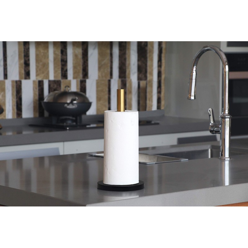 LUTAVOY Marble Paper Towel Holders Copper Plated Standing Kitchen Paper