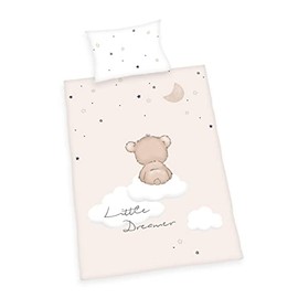 Herding Little Dreamer Bed Linen Set, Made in Green by Oeko Tex, Pillowcase Approx. 40 x 60 cm, Duvet Cover Approx. 135 x 100 cm, with Button Closure, 100% Cotton/Flannel, White/Beige