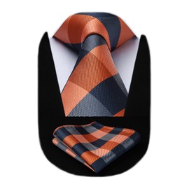 HISDERN Mens Ties for Men Orange Tie with Pocket Square Set Formal Navy Blue Orange Tie Handkerchief Set Necktie for Men Wedding Tie